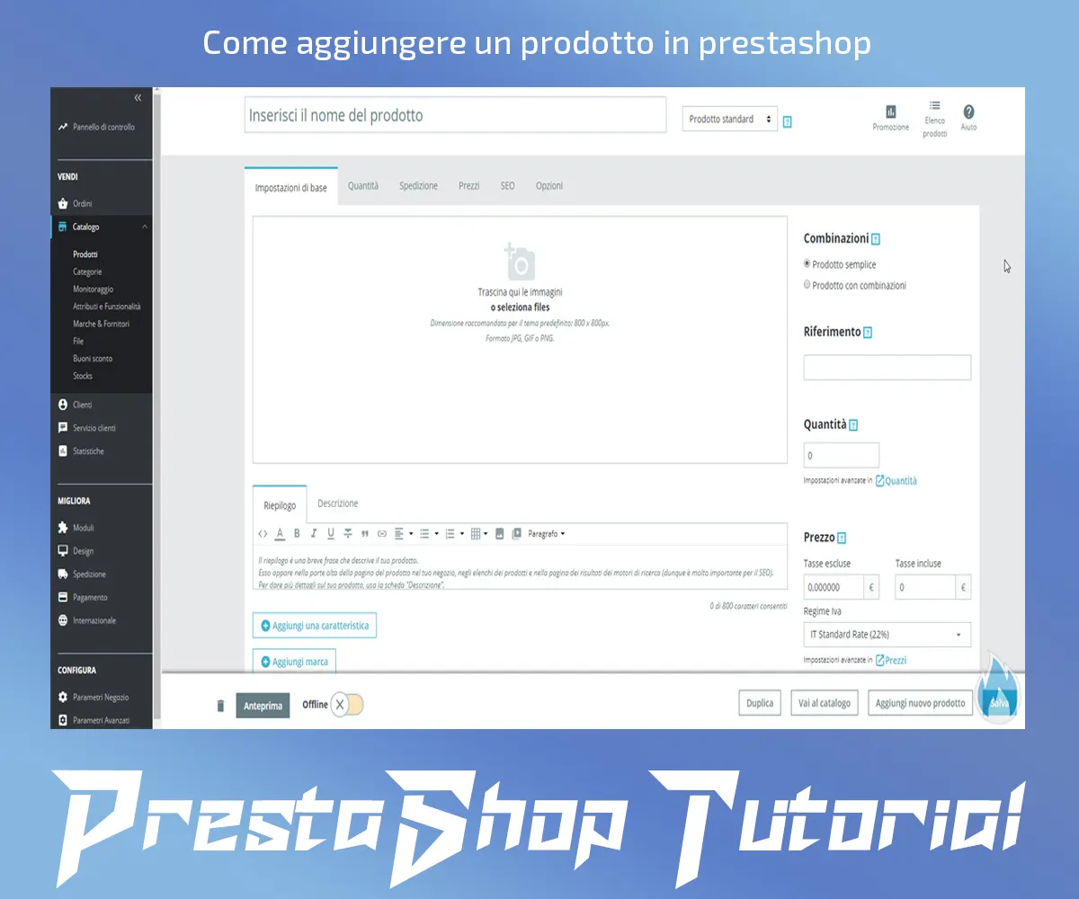 Come aggiungere un prodotto in prestashop