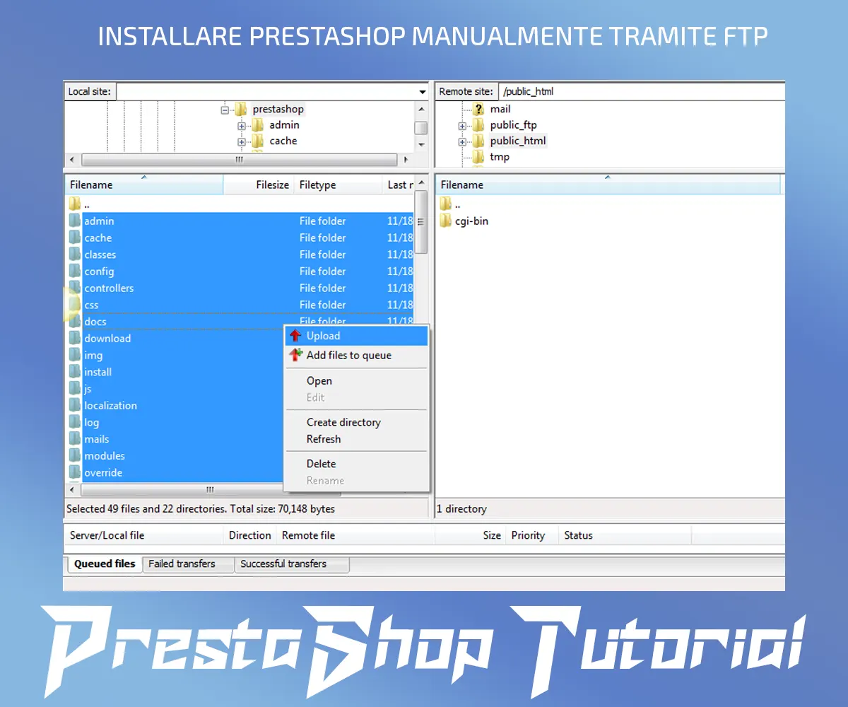 INSTALLARE PRESTASHOP MANUALMENTE TRAMITE FTP