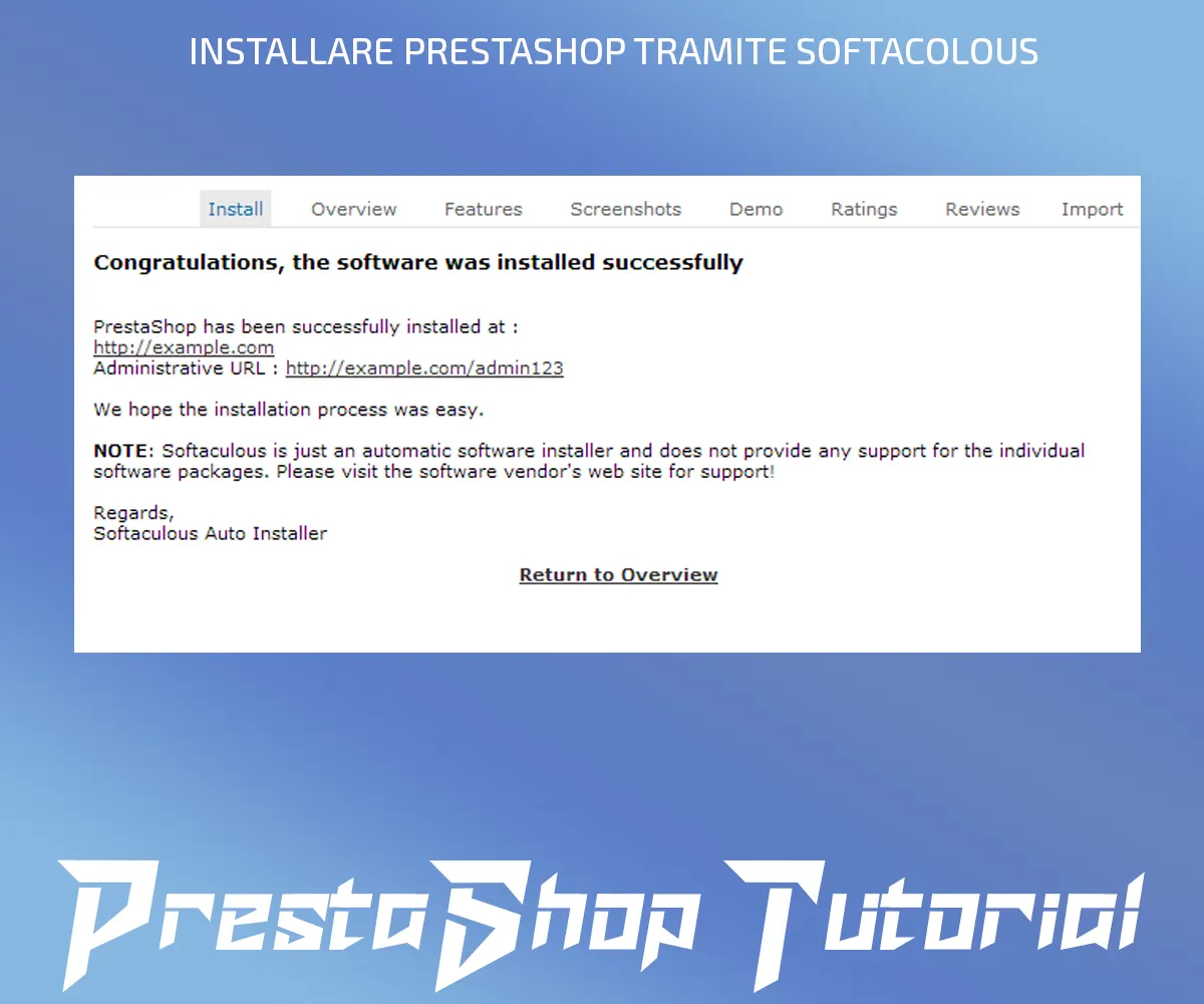 INSTALLARE PRESTASHOP TRAMITE SOFTACOLOUS