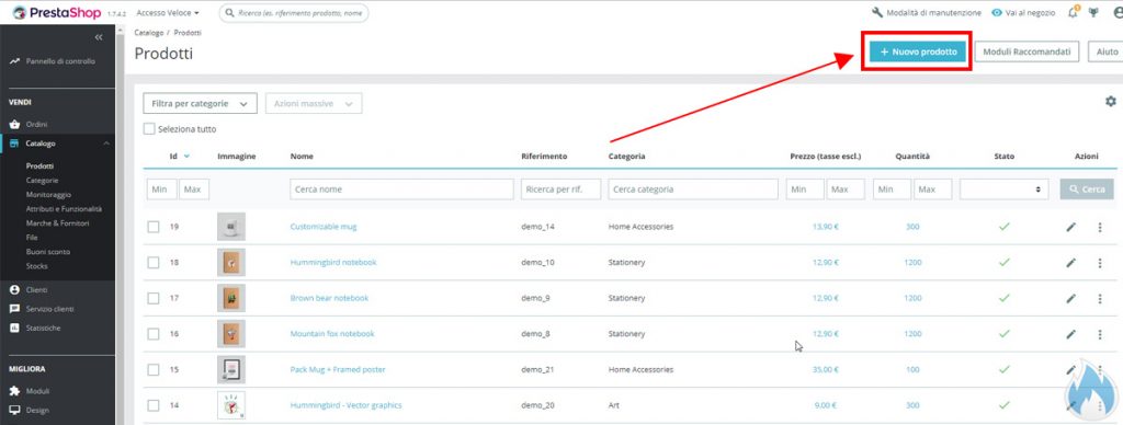 aggiungere prodotti in prestashop