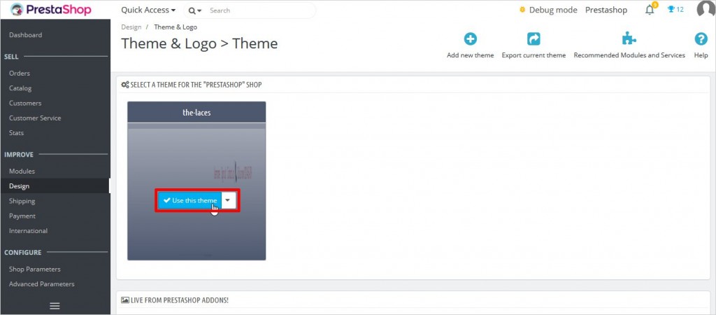 creare e-commerce in prestashop - installazione tema