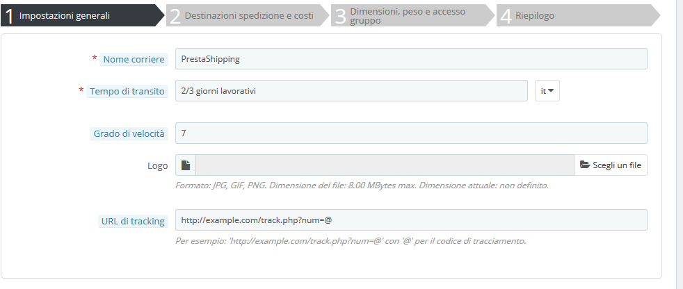 configurare spedizioni in prestashop corrieri